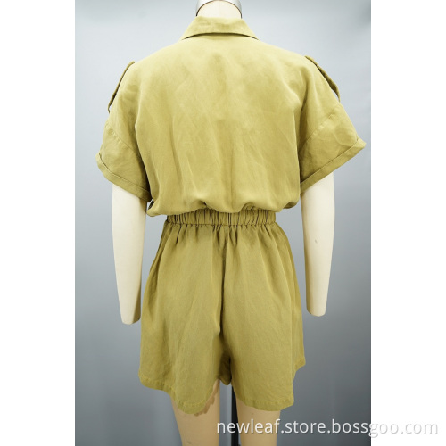 Kvinnor Summer Elastic Short Sleeve V-Neck Wrap Jumpsuit